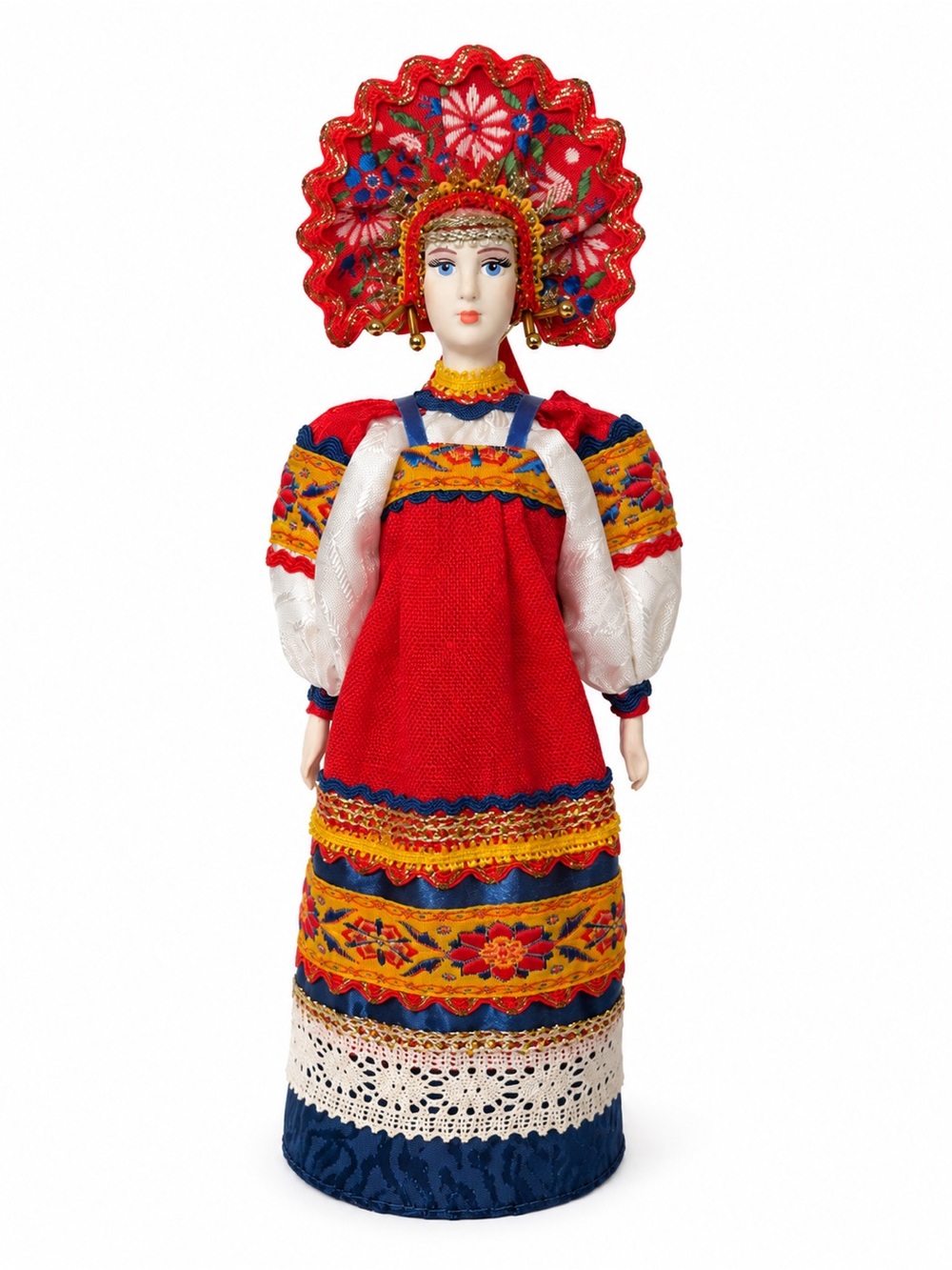 Collectible Russian Porcelain Cone Doll 10” Red Kokoshnik Folk Art Figurine